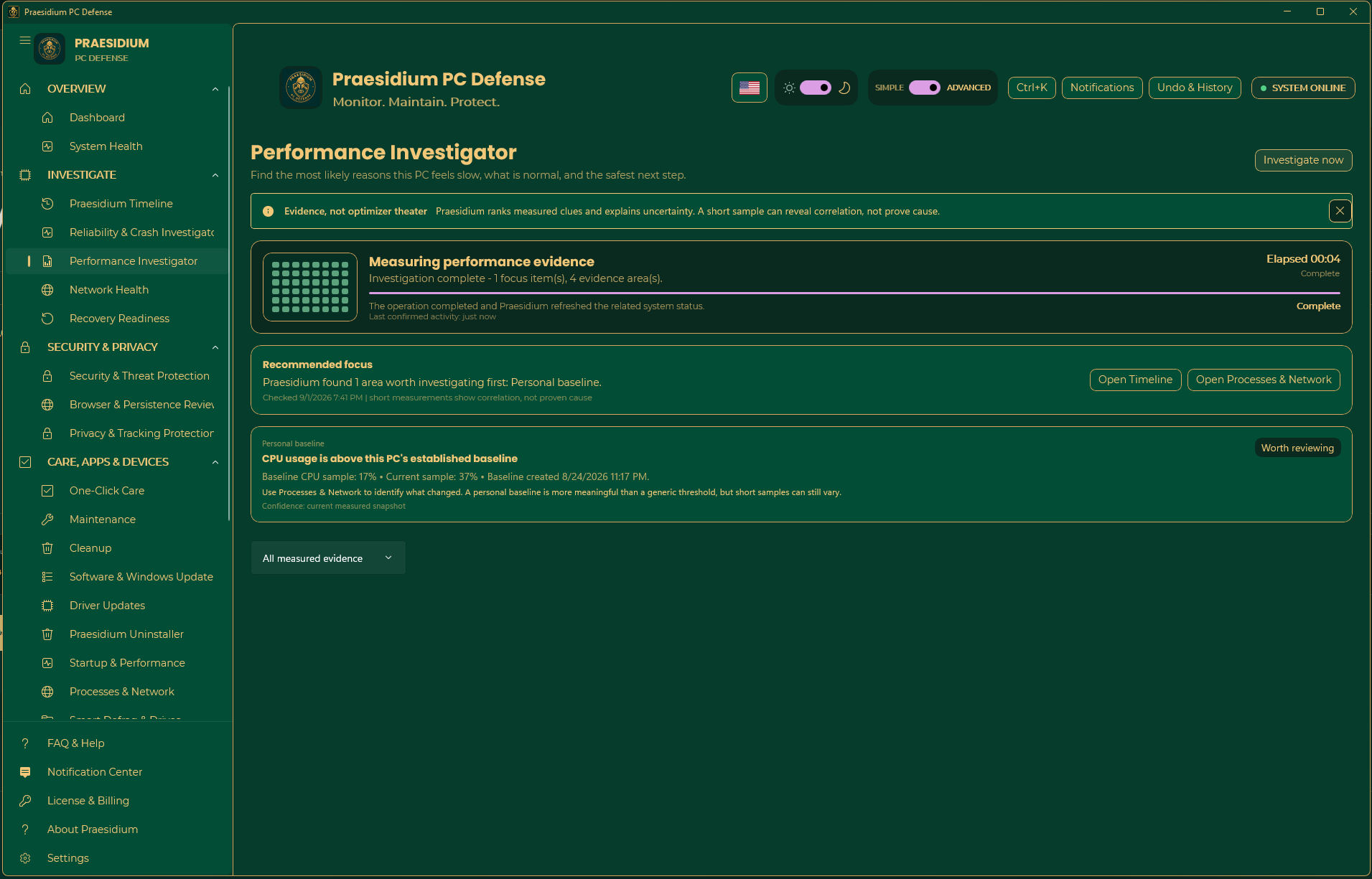 Performance Investigator ranking measured evidence and separating correlation from proven cause